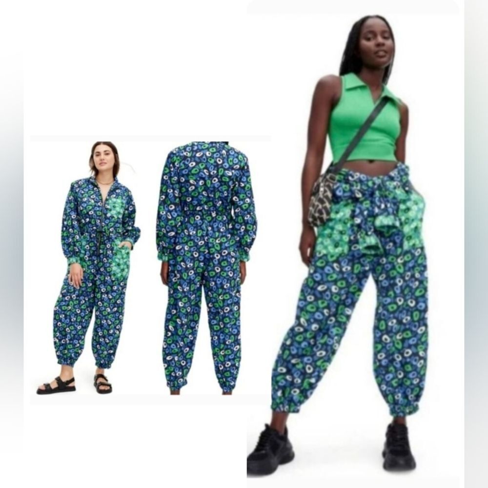 DVF Target Nylon Jazz JUMPSUIT Sports Dot Green Blue White NEW Size  S Zip